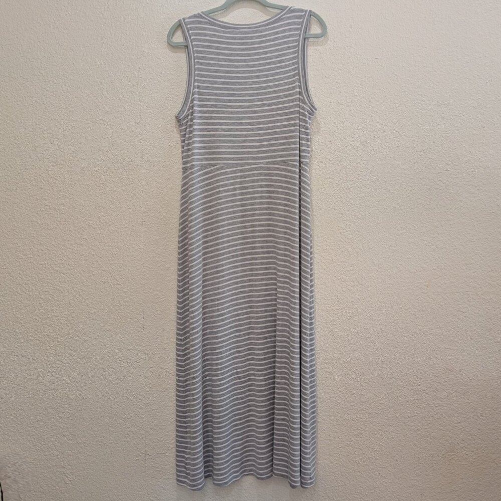Cabi Stripe Easy Dress Midi Sleeveless Grey White Stripe Large Rouched  5974 - Picture 5 of 11
